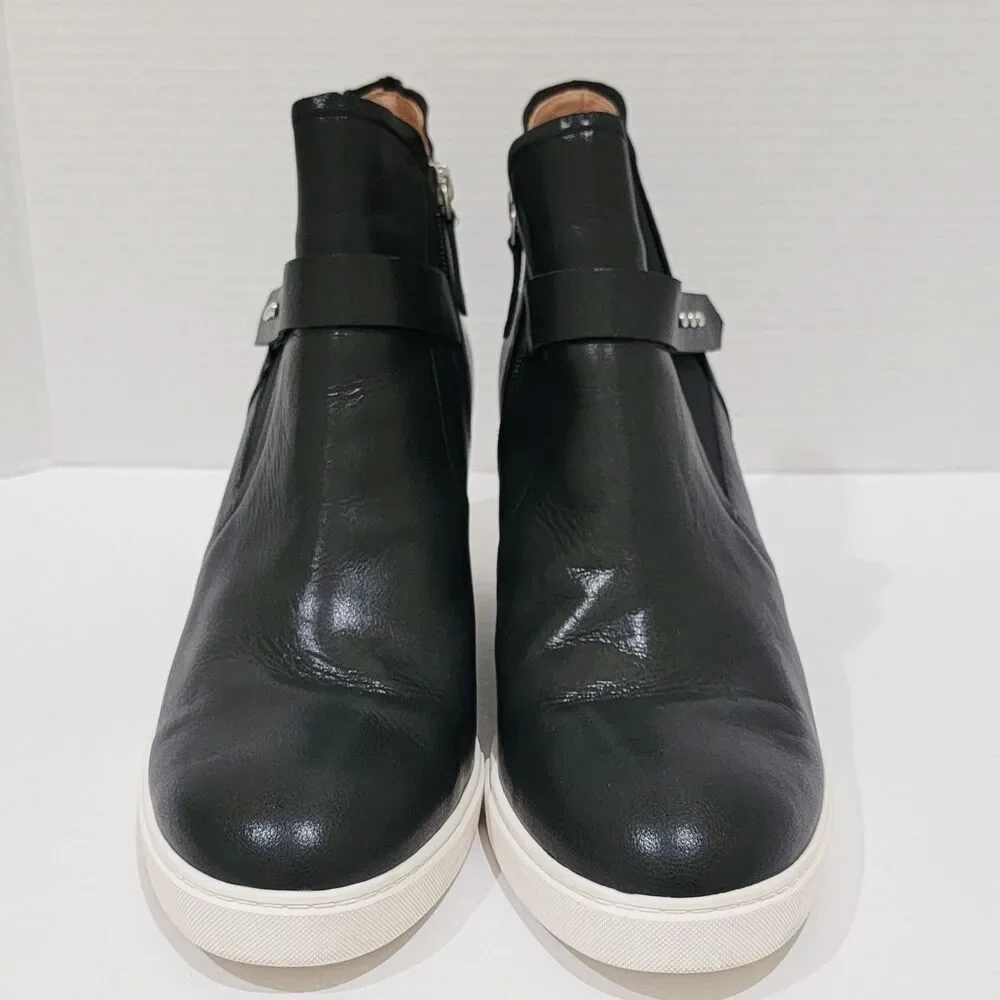 Linea Paolo Freshton Womens High Top Sneaker Size 12 M Black Leather Wedge Boots